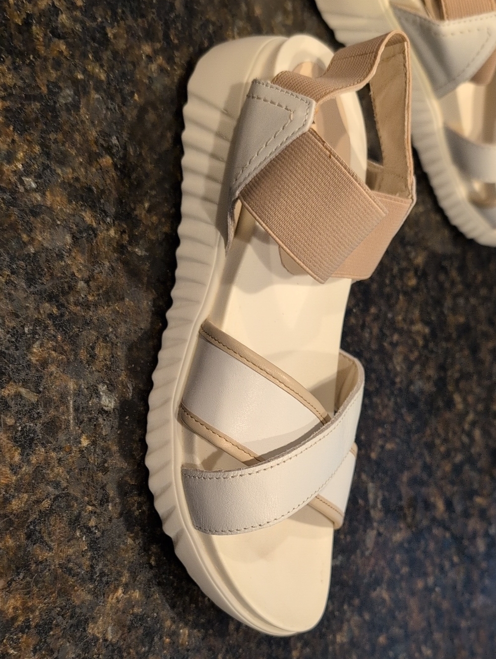 Platform Cross-Strap Sandals in Cream and Tan